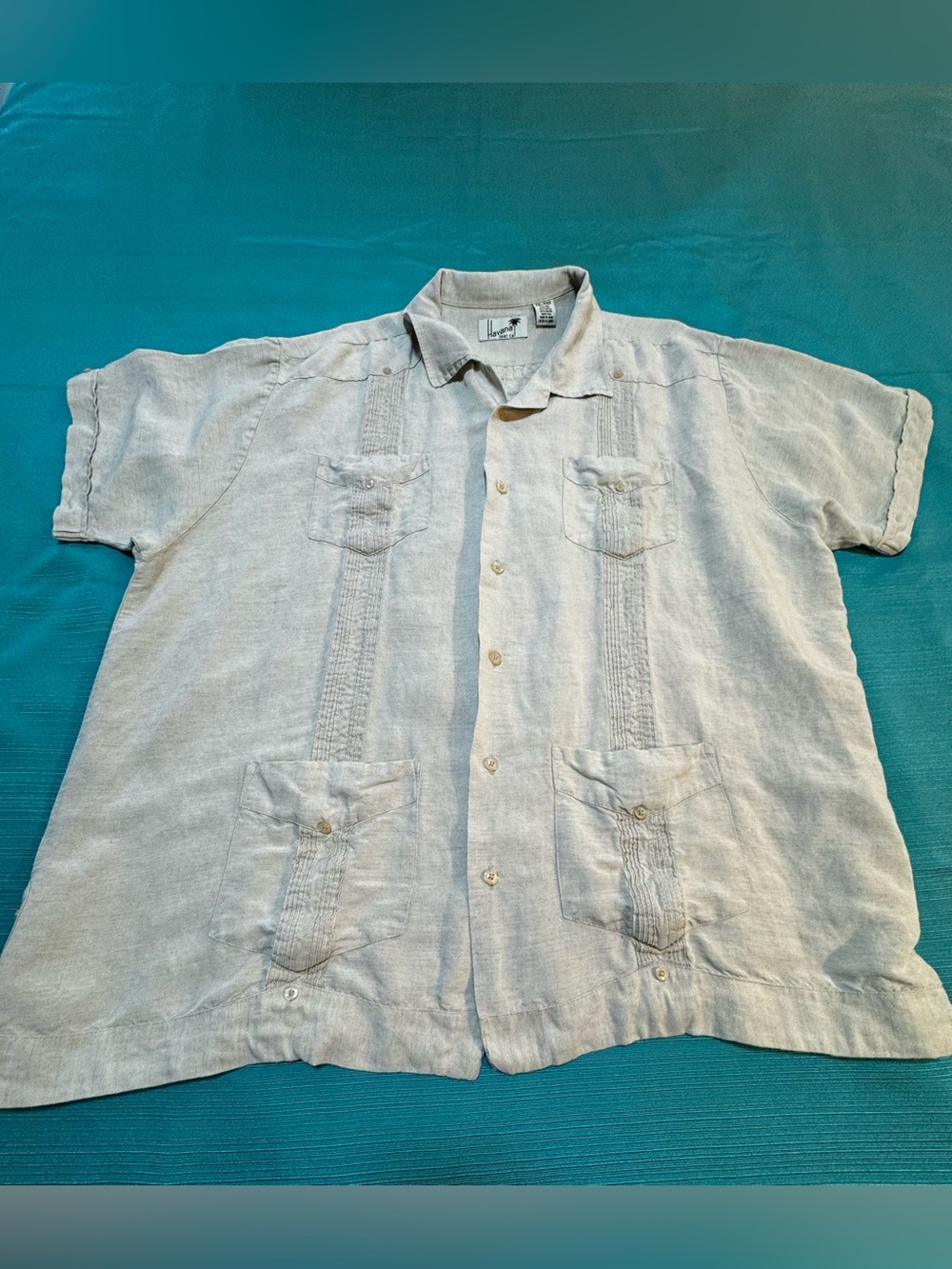 Havana Beige Short-Sleeve Linen Shirt – Casual Button-Down, XXL